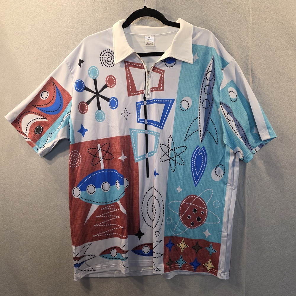 Colorful Retro Geometric Men's Shirt Size XXL NWOT Bowling Shirt Galaxy